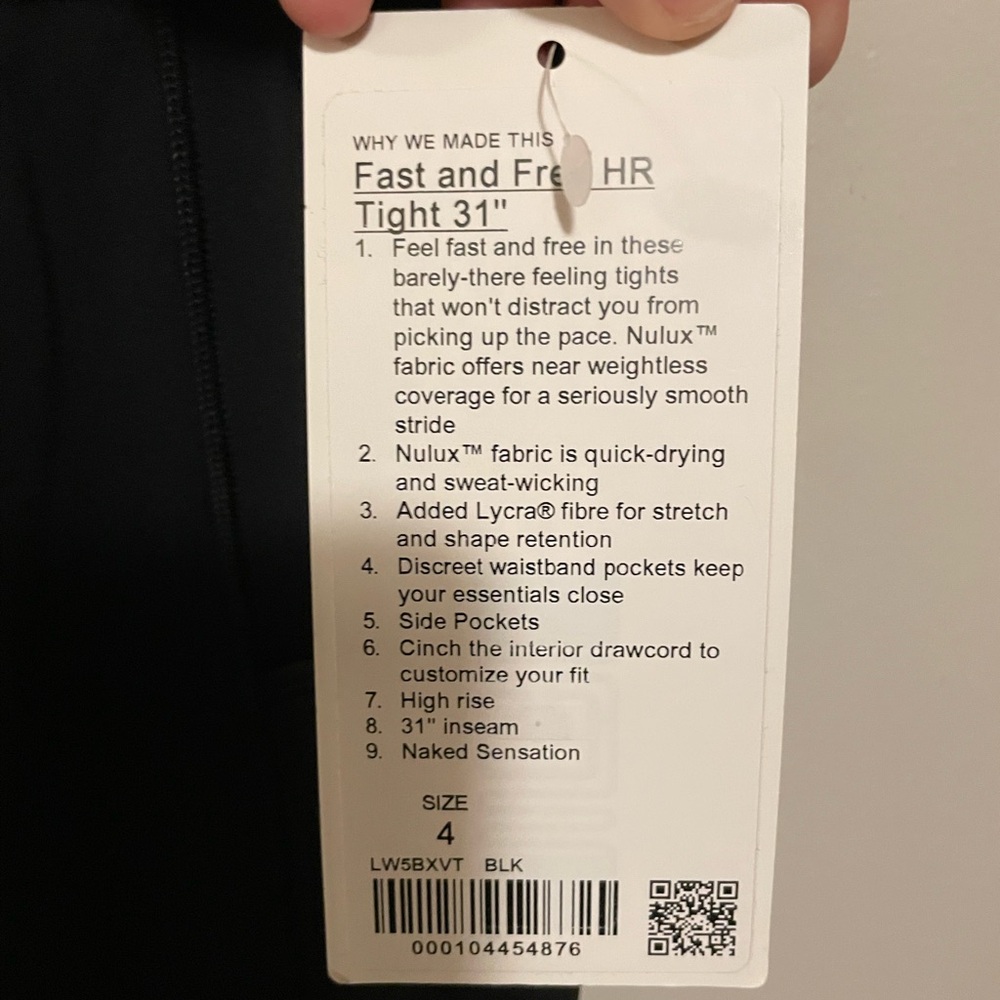 Lululemon Fast and Free High Rise 31” Size 4 Black